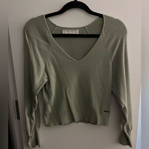 Abercrombie & Fitch Light Sage Green V-Neck Ribbed Sweater